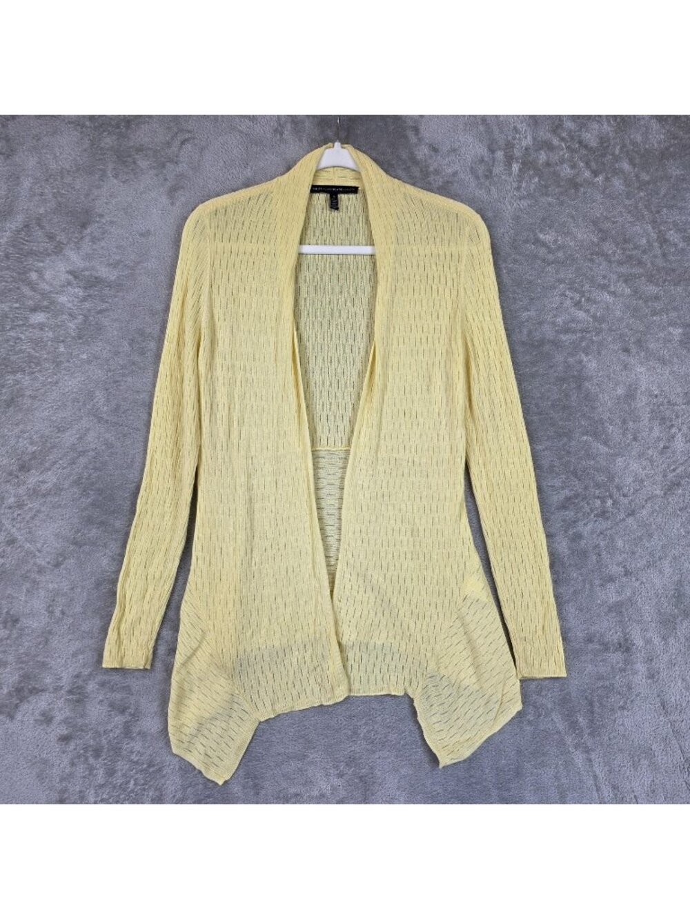 White House Black Market Cardigan Sweater Womens Small Yellow Open Knit Sheer